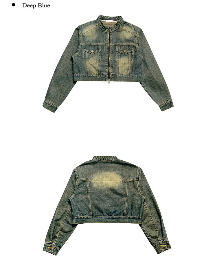クロップダブルジップアップウォッシングデニムジャケット