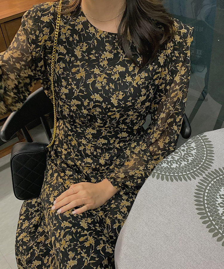 フラワーロングシフォンワンピース｜ロングワンピース｜韓国