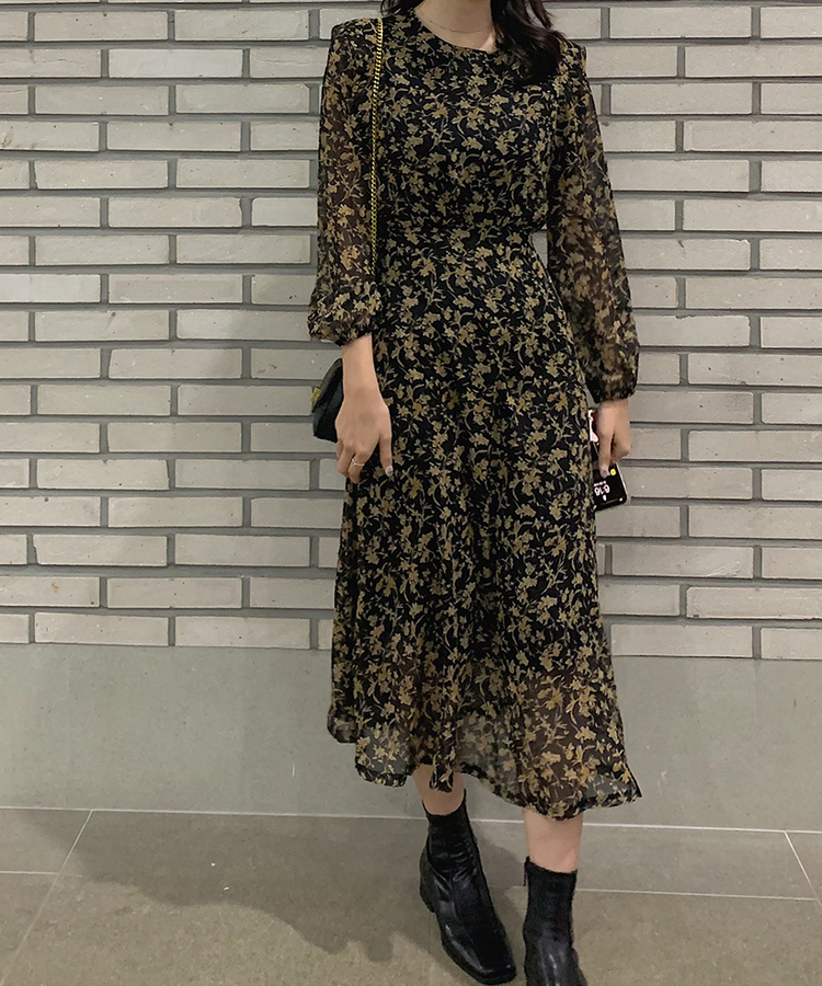 フラワーロングシフォンワンピース｜ロングワンピース｜韓国