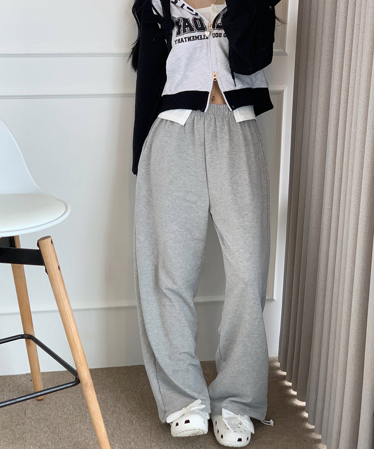 ドローストリングバンディングワイドスウェットパンツ｜コットンパンツ