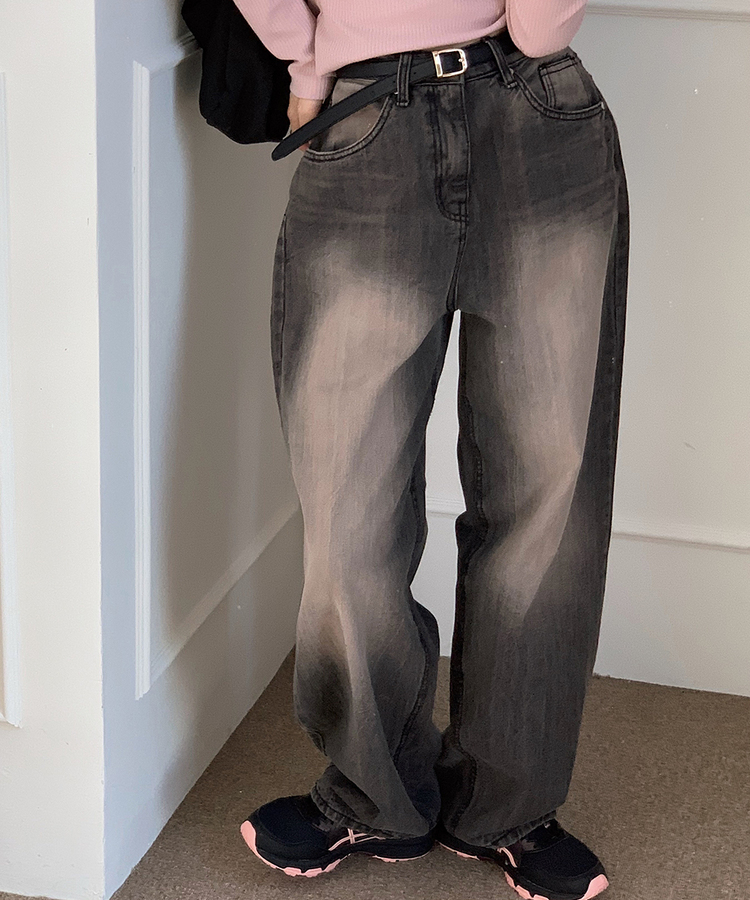 SJE6237 ユニークウォッシングブラックデニムワイドパンツ デニム  