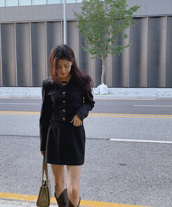 サイドゴールドボタンポイントツイードミニスカート｜ミニ