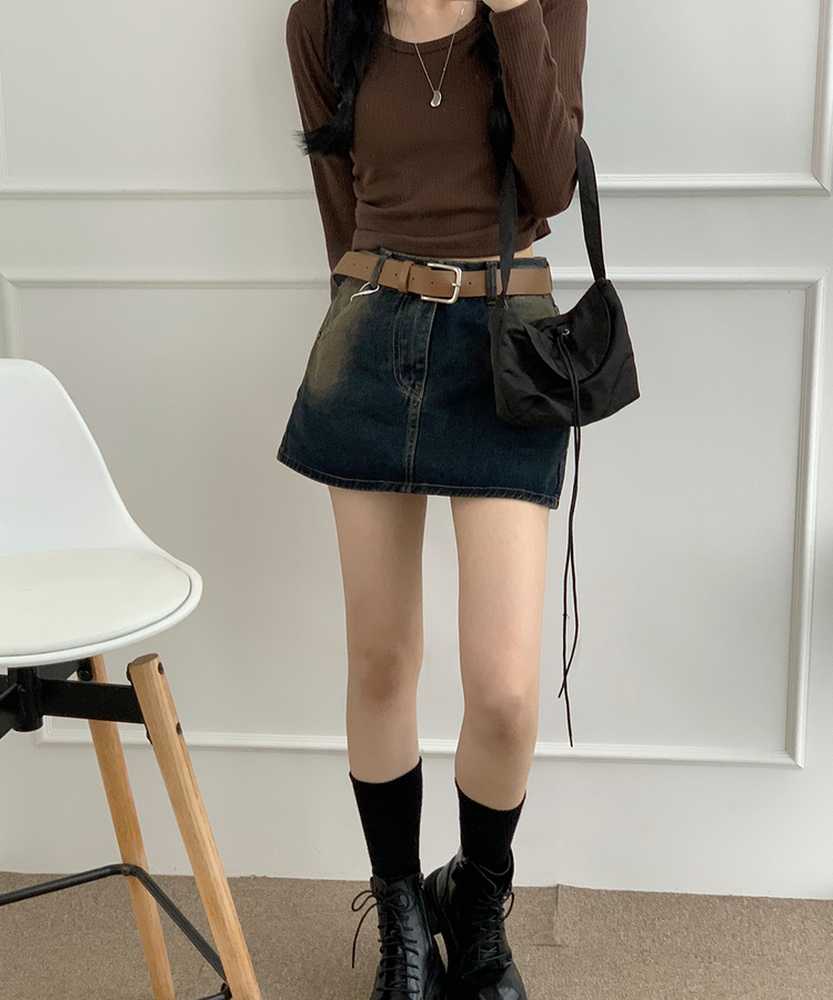 SET】ビンテージウォッシングデニムミニスカート ベルト｜ミニスカート