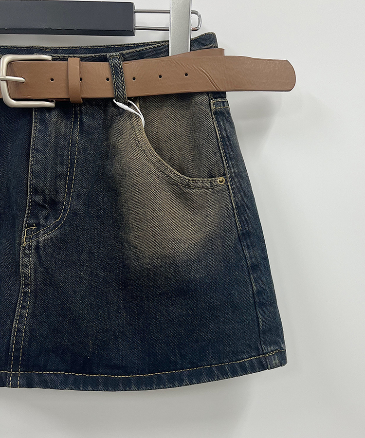 SET】ビンテージウォッシングデニムミニスカート ベルト｜ミニスカート