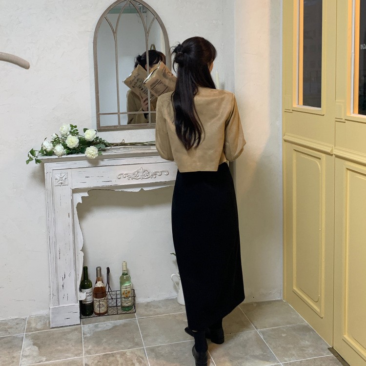 スエードゴールドボタノーカラージャケット｜ジャケット｜韓国