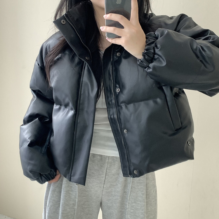 ユニークフェイクレザークロップダウンジャケット5色｜ダウン｜韓国