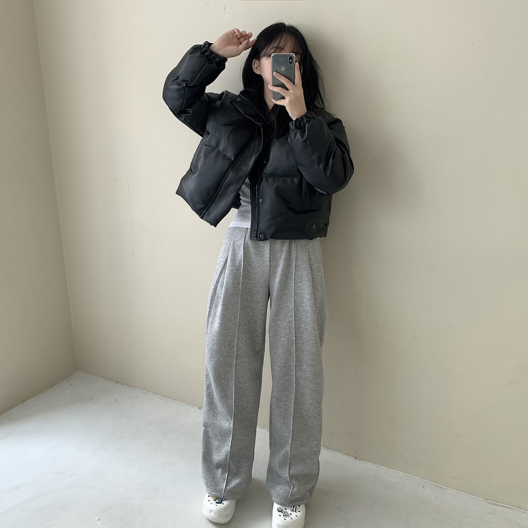 ユニークフェイクレザークロップダウンジャケット5色｜ダウン｜韓国