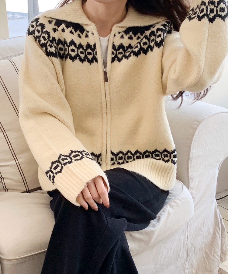 ウィンターノルディックカラーネックジップアップニット｜ジャンパー