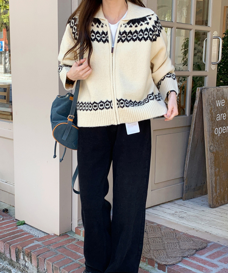 ウィンターノルディックカラーネックジップアップニット｜ジャンパー