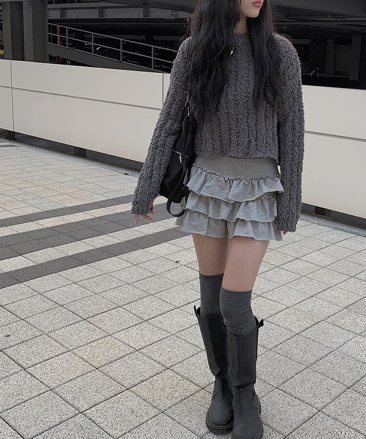 コットンフリルリボンティアードミニスカート コットンティアードフリルパンツインミニスカート｜ミニスカート｜韓国