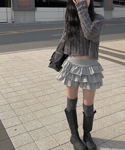 新作 コットンフリルリボンティアードミニスカート コットンティアードフリルパンツインミニスカート｜ミニスカート