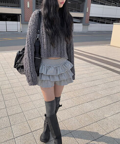 新作 コットンフリルリボンティアードミニスカート コットンティアードフリルパンツインミニスカート｜ミニスカート