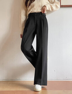 [起毛/丈別]ウィンターワイドスラックス BLACK