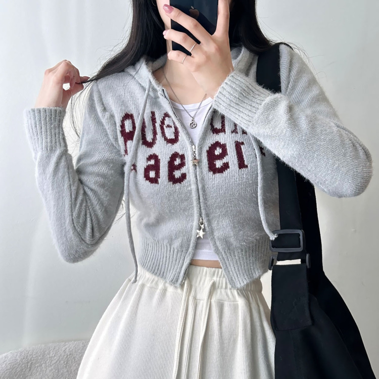 ✨希少✨MARK & LONA スカルロゴ ジップアップ ニット L レタリングアンゴラニットフードクロップダブルジップアップ
