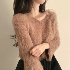 スリットネッククロップフェイクファーニット6色