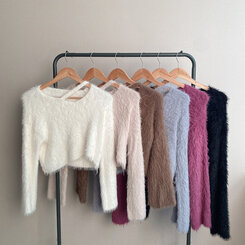 スリットネッククロップフェイクファーニット6色