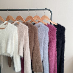 スリットネッククロップフェイクファーニット6色