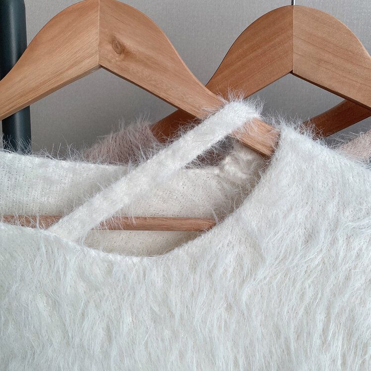 スリットネッククロップフェイクファーニット6色