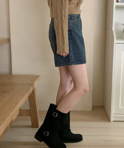 フェイクレザーバックルハーフブーツ BLACK