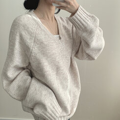 SNT19154 厚手Vネックルーズフィットニット8色 ニット - slowberry