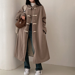 발끝까지 따듯하게 안감 양털 떡볶이 후드 롱 야상 브라운