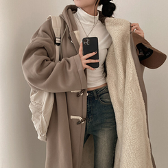 발끝까지 따듯하게 안감 양털 떡볶이 후드 롱 야상 브라운