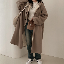 발끝까지 따듯하게 안감 양털 떡볶이 후드 롱 야상 브라운