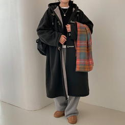 발끝까지 따듯하게 안감 양털 떡볶이 후드 롱 야상 블랙