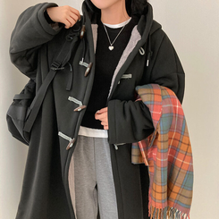 발끝까지 따듯하게 안감 양털 떡볶이 후드 롱 야상 블랙