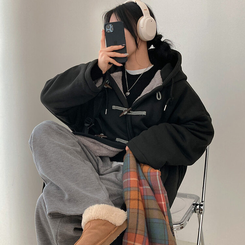 발끝까지 따듯하게 안감 양털 떡볶이 후드 롱 야상 블랙