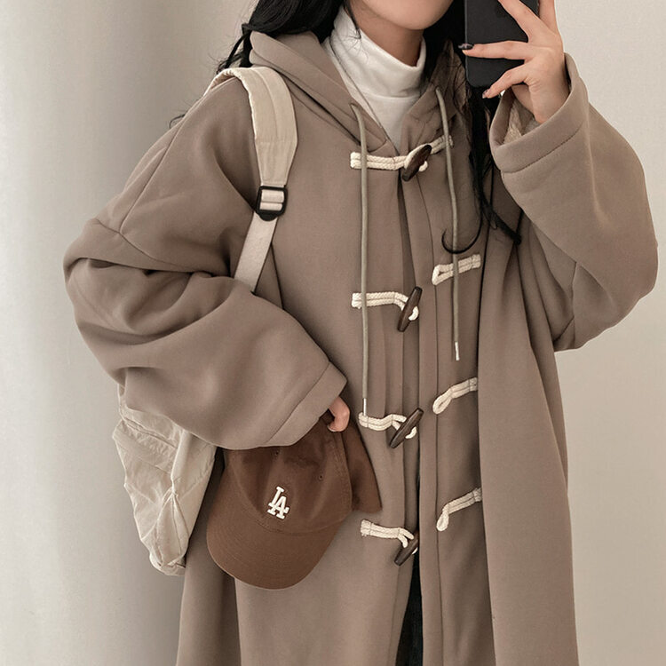 발끝까지 따듯하게 안감 양털 떡볶이 후드 롱 야상 브라운