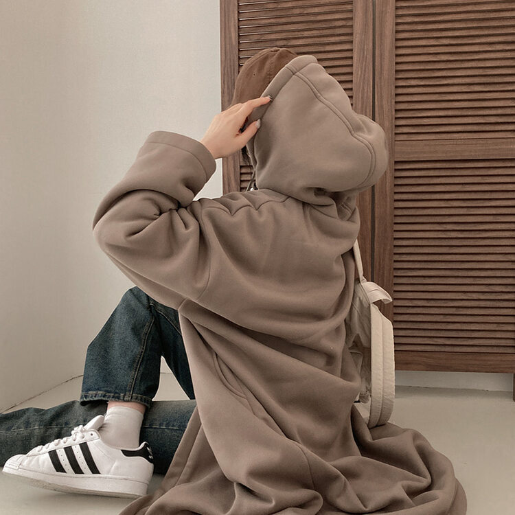 발끝까지 따듯하게 안감 양털 떡볶이 후드 롱 야상 브라운