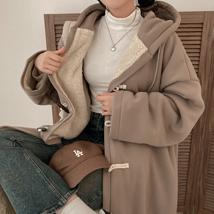 발끝까지 따듯하게 안감 양털 떡볶이 후드 롱 야상 브라운