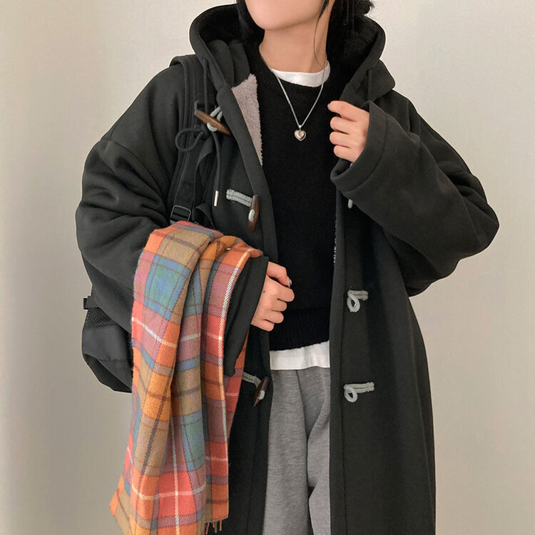 발끝까지 따듯하게 안감 양털 떡볶이 후드 롱 야상 블랙