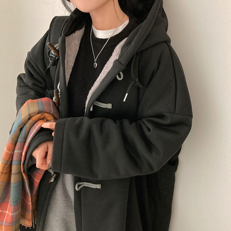 발끝까지 따듯하게 안감 양털 떡볶이 후드 롱 야상 블랙