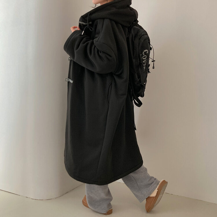 발끝까지 따듯하게 안감 양털 떡볶이 후드 롱 야상 블랙