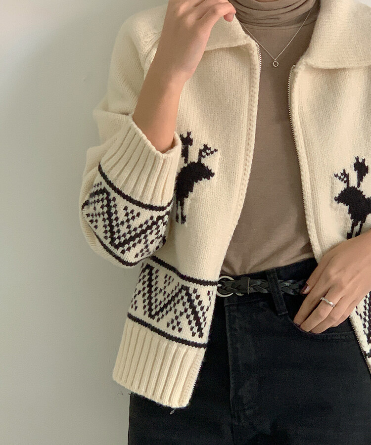 トナカイ トナカイノルディックダブルジップアップニット｜ジャンパー｜韓国