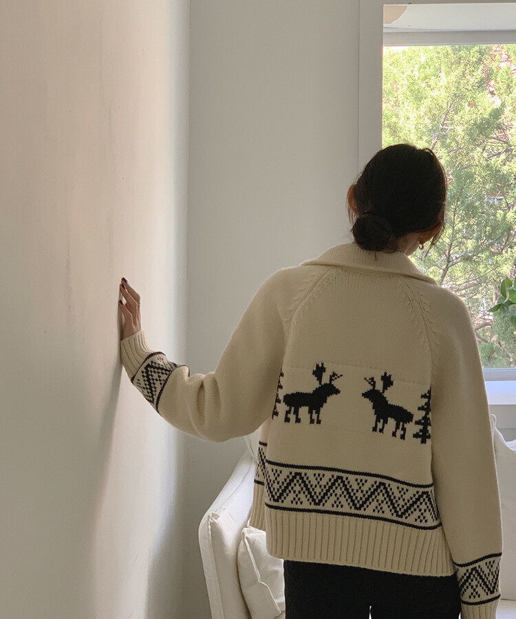 トナカイノルディックダブルジップアップニット｜ジャンパー｜韓国