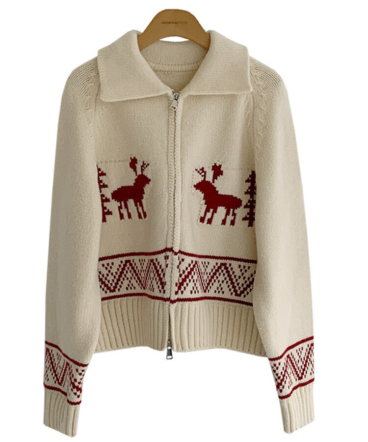 トナカイノルディックダブルジップアップニット｜ジャンパー｜韓国