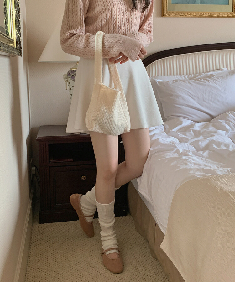 ニットバンディングフレアパンツインミニスカート｜ミニスカート