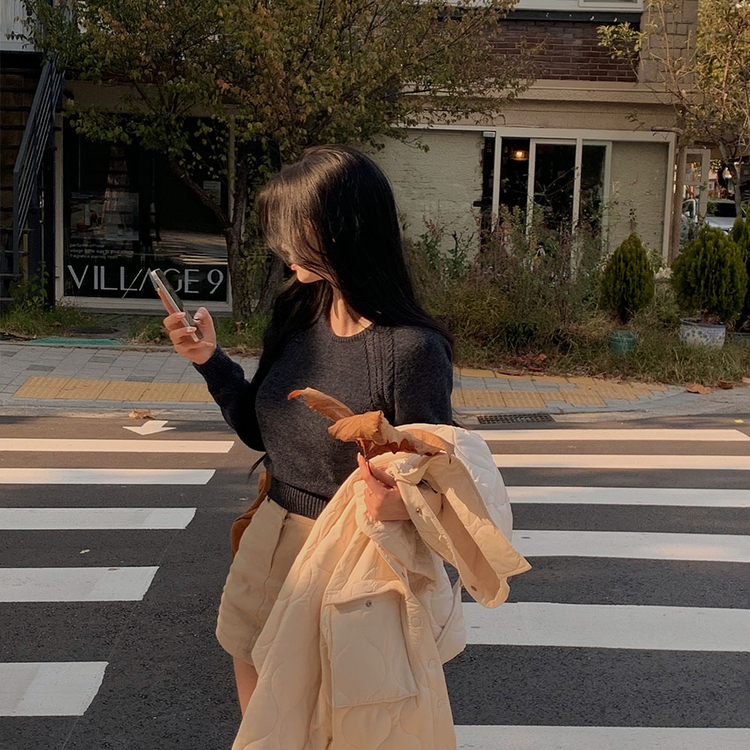 ラグランクロップラウンドニット5色 ネイビー