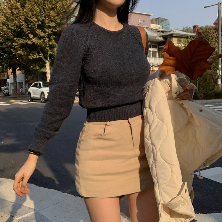 ラグランクロップラウンドニット5色 ネイビー