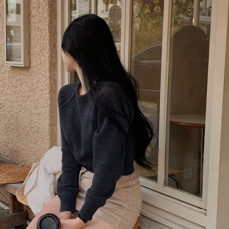 ラグランクロップラウンドニット5色 ネイビー