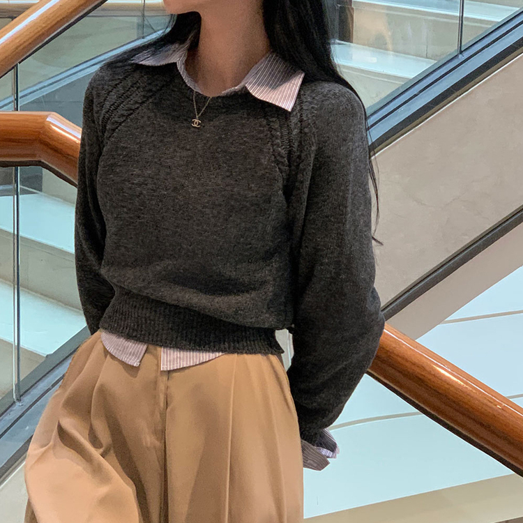 ラグランクロップラウンドニット5色 チャコール