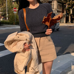 ラグランクロップラウンドニット5色 ネイビー