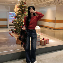 ラグランクロップラウンドニット5色 レッド