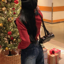 ラグランクロップラウンドニット5色 レッド