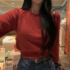 ラグランクロップラウンドニット5色 レッド