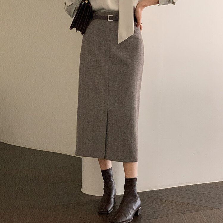 ベルテッドヘリンボーンスカート｜ミディ/ロングスカート｜韓国