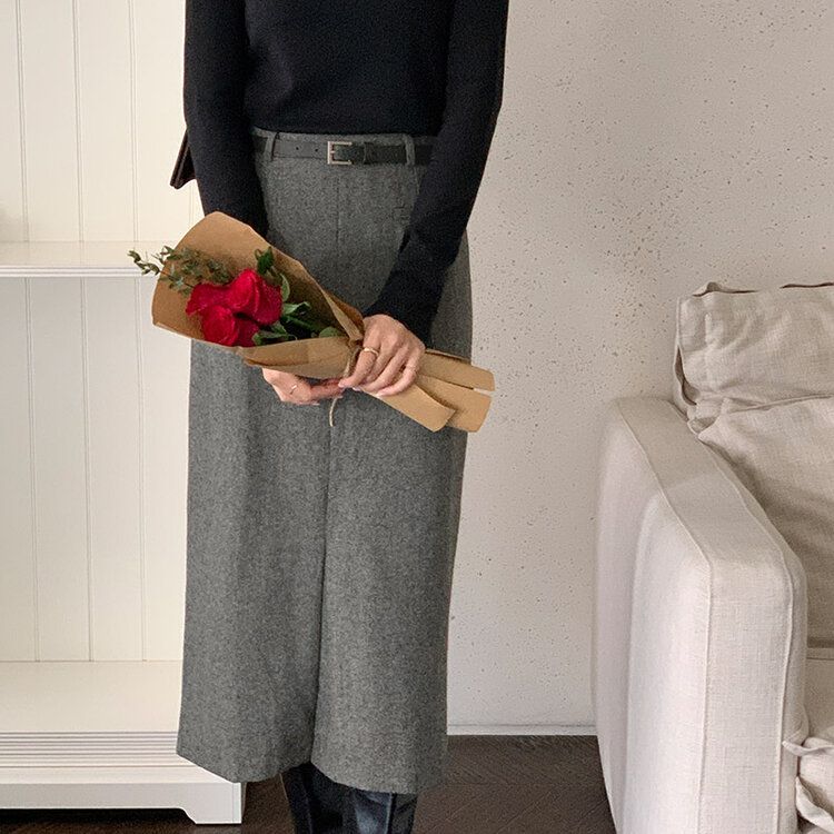 ベルテッドヘリンボーンスカート｜ミディ/ロングスカート｜韓国